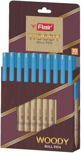 FLAIR Woody Ball Pen Wallet Pack | 0.7 mm Tip Size | Attractive Woody Design | Smooth Ink Flow System With Low-Viscosity Ink | Smudge Free Writing | Blue Ink,