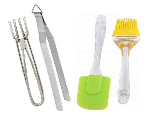 iKonbi Kithcen Multiutility Set of- 4 Chimta Pakkad, Oil Brush,