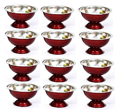 iKonbi 12 Maroon Color Coated Stainless Steel ice Cream Cups / Soup Bowl