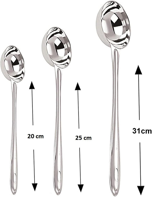 iKonbi Stainless Steel Round Shape Chutney Serving Laddles- Set of 3 Size- 31, 25 and 20 cm of Each