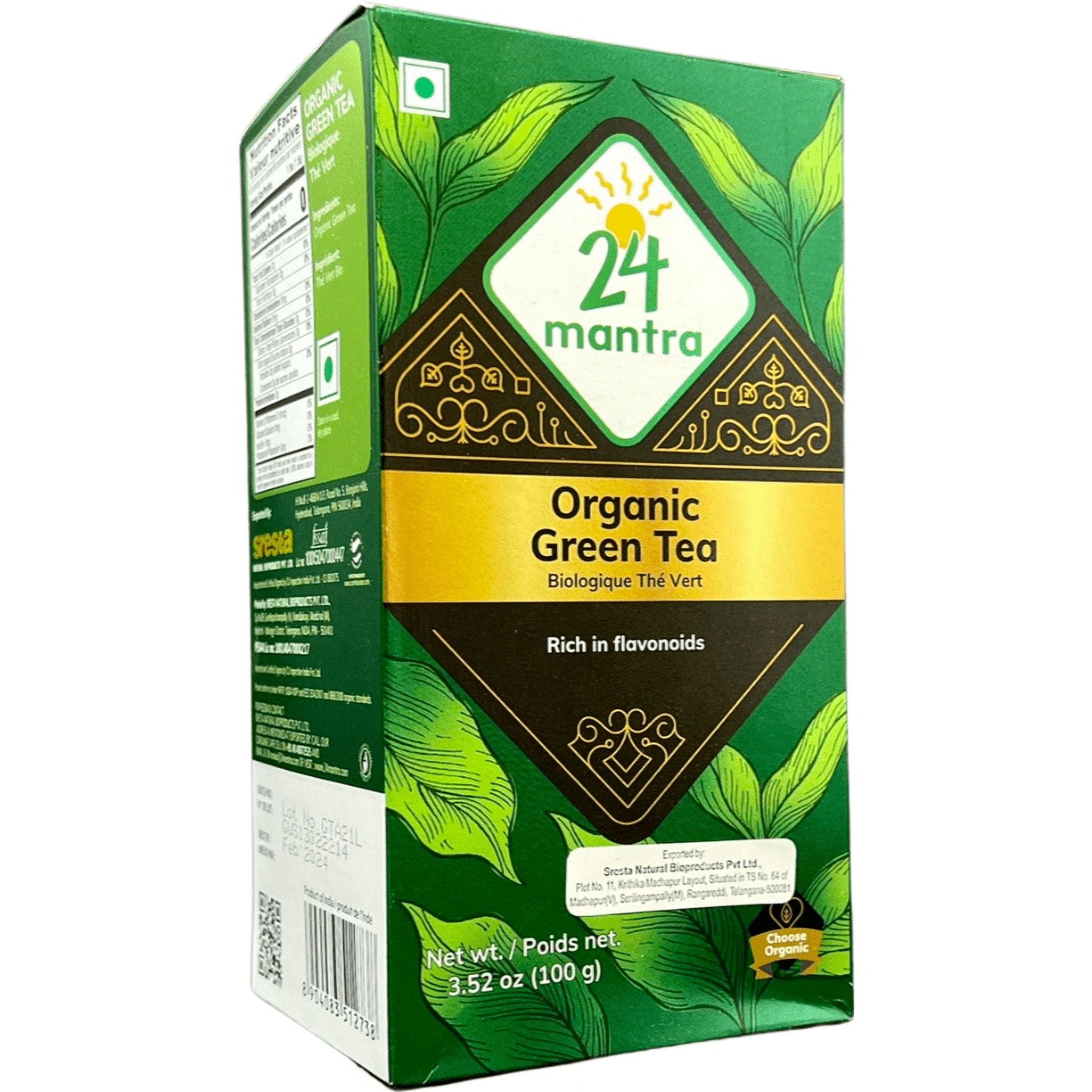 24 Mantra Organic Green Tea - 100 Gm (3.5 Oz)