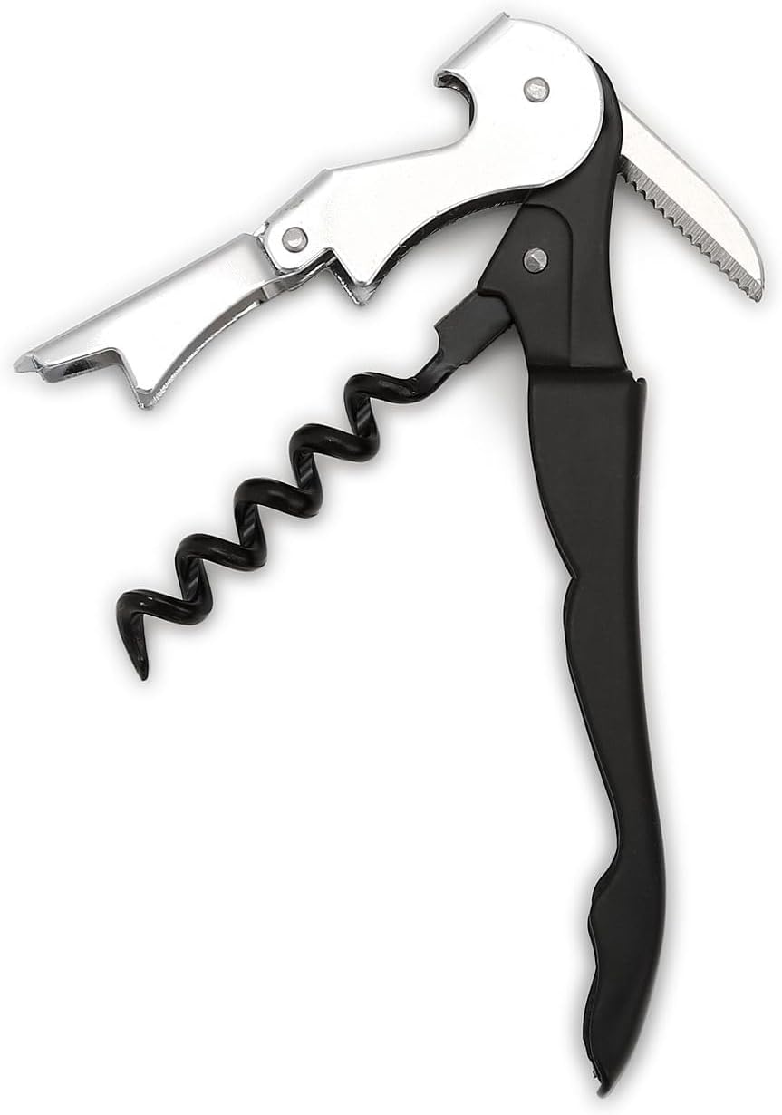 iKonbi Stainless Steel Wine Cork Screw Sommelier Knife Style W/Bottle Opener, Black, Medium
