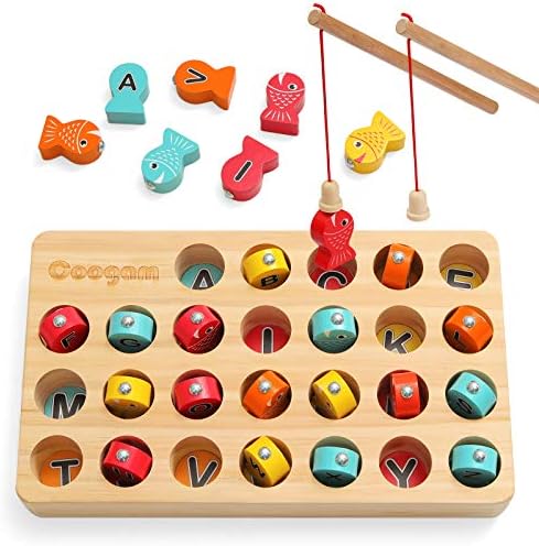 Coogam Wooden Magnetic Fishing Game, Fine Motor Skill Toy ABC Alphabet Color Sorting Puzzl