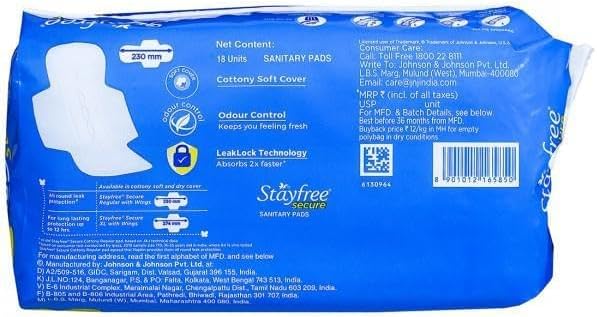 Stayfree Secure Cottony Regular Pads: 18 pcs