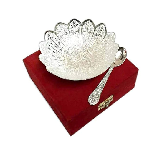iKonbi German Silver Bowl with Spoon Beautiful Precious Gift Size : 3.5"