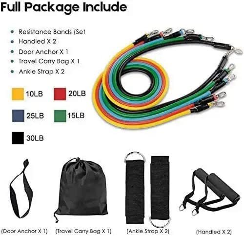 iKonbi 11pcs Resistance Bands Set with Handles & Bag – Multicolor