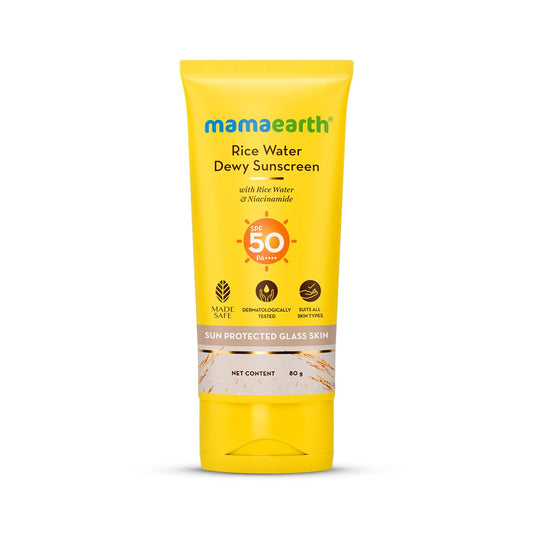 Mamaearth Rice Water Dewy Sunscreen with Rice Water & Niacinamide 80 g || All Skin Types Pack of 1