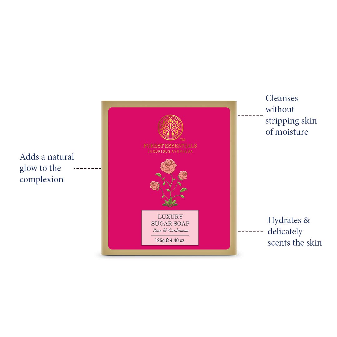 Forest Essentials Luxury Sugar Soap Rose Cardamom 125g