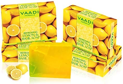 Vaadi Herbals Lemon & Basil Oil Bar Soap, 5.3 Ounce Each (Pack of 4)