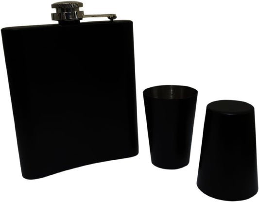 iKonbi Black Hip Flask 7 oz with 2 Shot