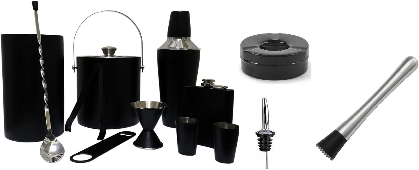iKonbi Stainless Steel 13Pcs Bar Set-Cocktail Shaker, Ice bucket, Peg Measure 30/60ml,