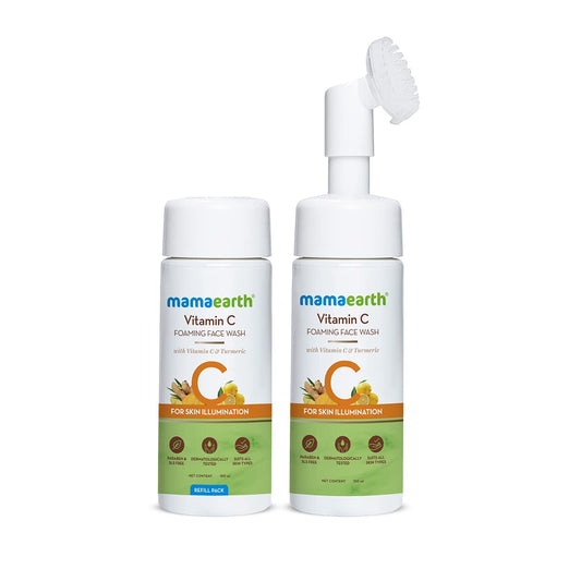 Mamaearth Vitamin C Foaming FaceWash Combo: With Brush & Refill, 150 ml + 150