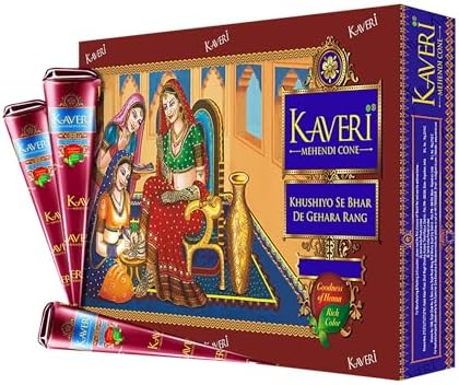 Kaveri 12 Pack Natural Henna Mehndi Cones Organic Temporary Tattoos, NO PPD, All Natural