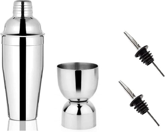 iKonbi Stainless Steel 3 Pcs Unique Bar Set- Delux Cocktail Shaker 750 ml, Steel Damru