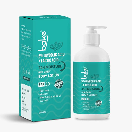 BAKE 5% Glycolic & Lactic Acid BodyLotion Spf 30 Pa+++ For Dark Spots Body Acne | Dead Ski