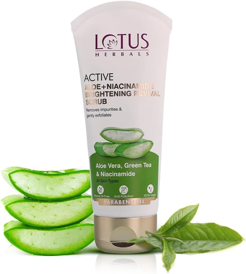 Lotus Herbals Active Aloe + Niacinamide Brightening Revival Scrub for Removes Impurities &