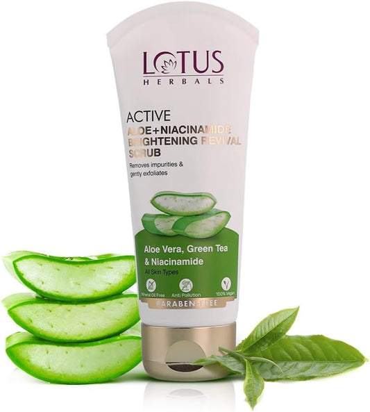 Lotus Herbals Active Aloe + Niacinamide Brightening Revival Scrub for Removes Impurities &