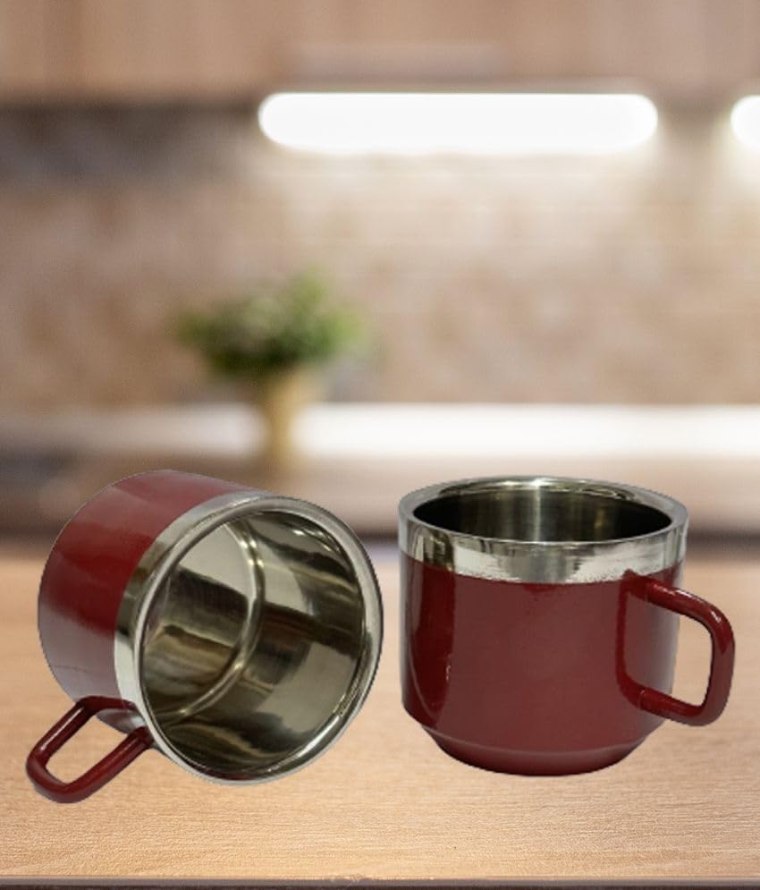 iKonbi Stainless Steel Double Wall Set of 2 Maroon Cups