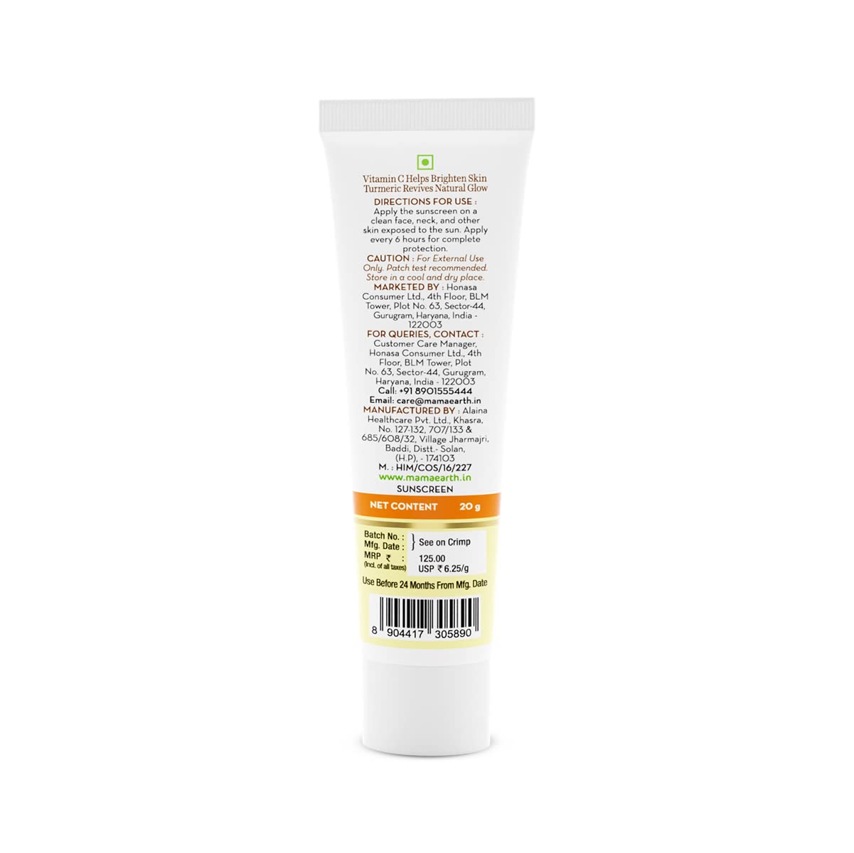 Mamaearth Daily Glow Sunscreen: SPF 50 PA+++, Vitamin C & Turmeric, 20 g