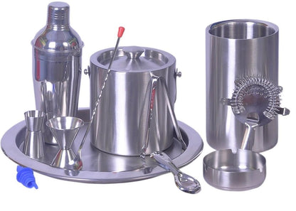 iKonbi 12 pcs bar set - delux cocktail shaker - 750 ml, 2 double sided peg measure, double wall ice bucket, ice tong, bottle opener, bar tray, wine cooler