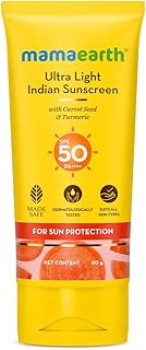Mamaearth Ultra Light Indian Sunscreen: Carrot Seed & Turmeric, 80 g, SPF 50