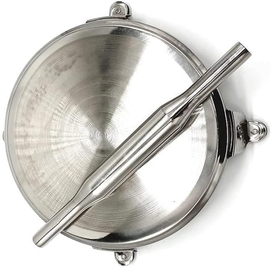 iKonbi Stainless Steel Classic Heavy Chakla - Thick Belan/Round Polpat/Roti Roller/Rolling Pin Set