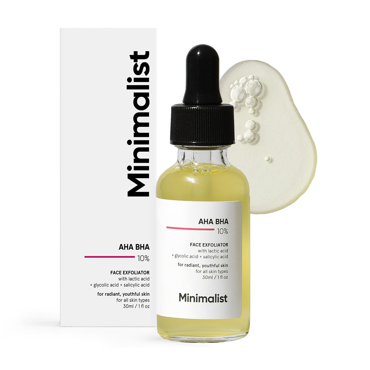 Minimalist 10% AHA + BHA Exfoliating Serum: Lactic & Glycolic Acid,