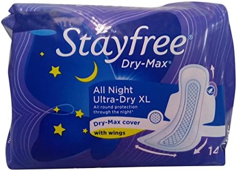 Stayfree Dry-Max All Night Ultra Dry Sanitary Pads - XL (With Wings), 14 Pieces Pack