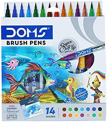 DOMS Non-Toxic Brush Pen in Cardboard Box (14 Assorted Shades x 1 Set)