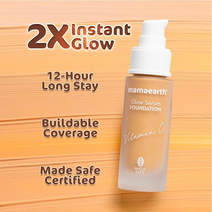 Mamaearth Glow Serum Foundation: 07 Toffee Glow, Vitamin C & Turmeric, 30 ml