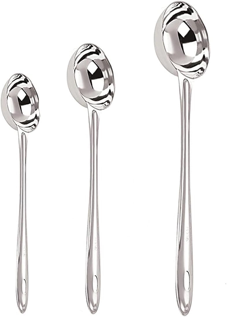 iKonbi Stainless Steel Round Shape Chutney Serving Laddles- Set of 3 Size- 31, 25 and 20 cm of Each