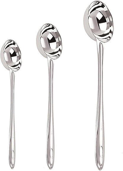 iKonbi Stainless Steel Round Shape Chutney Serving Laddles- Set of 3 Size- 31, 25 and 20 cm of Each