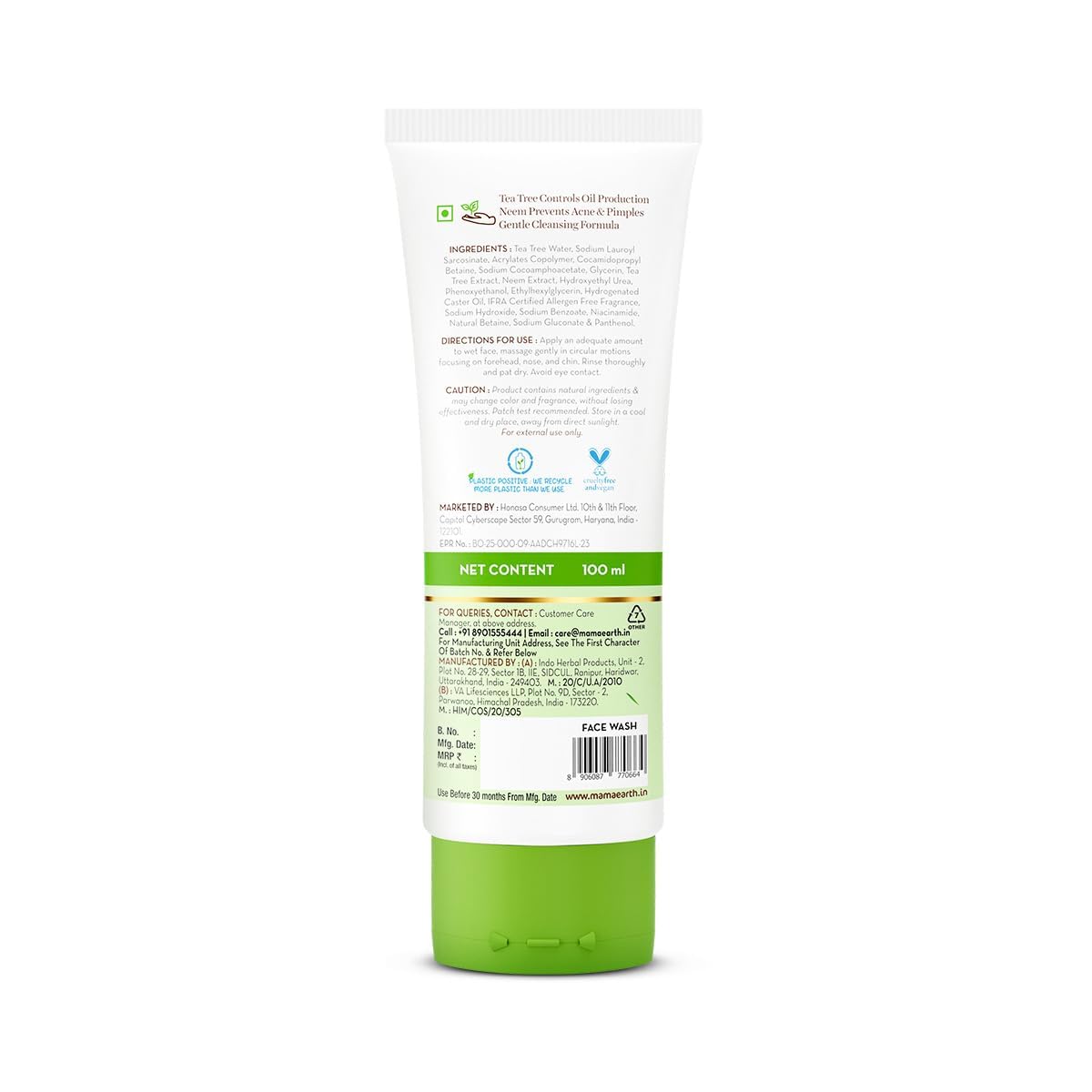 Mamaearth Tea Tree Face Wash: Acne & Pimples, 100 ml