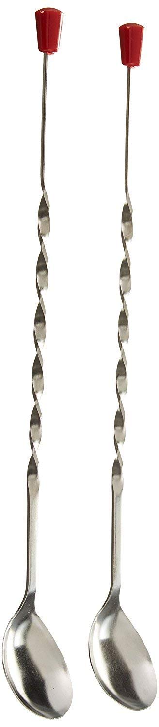 iKonbi Stainless Steel Bar Tool Bar Accessories 11 inches Curvy Design with red or Multi Colour knob bar Cocktail Spoon Bar Spoon Long Spoon Cocktail Mixer Set of 2 Pieces