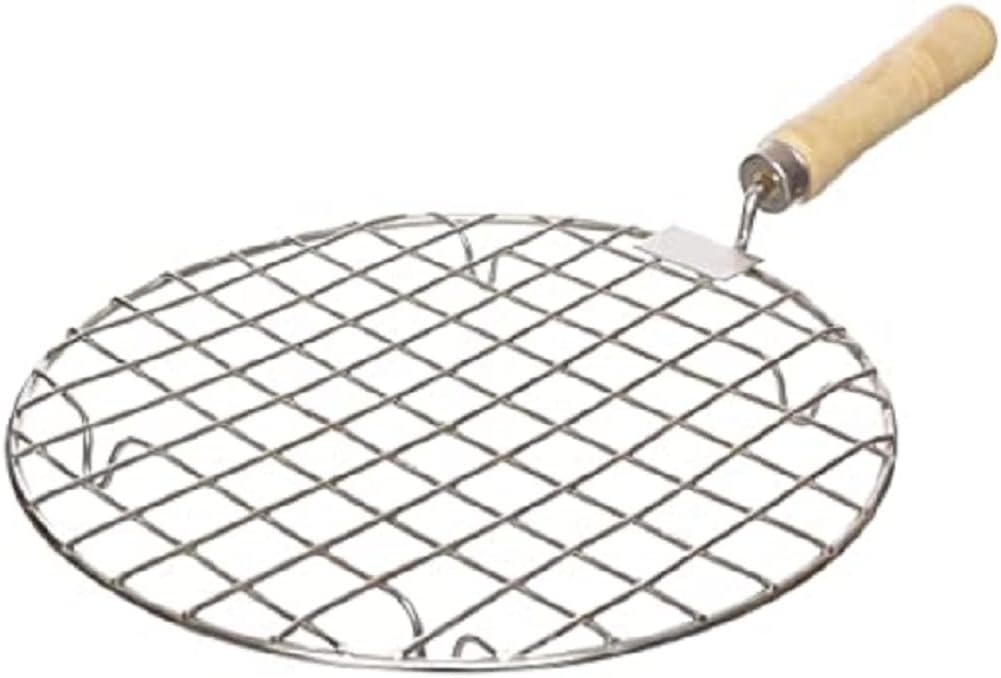 iKonbi Stainless Steel Roaster Papad Jali, Roti Grill, Chapati Barbecue Grill with Wooden