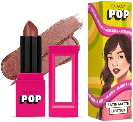 Sugar Pop Satin Matte Lipstick - 06 Amber (True Brown) - 3 gm - Infused with Vitamin E, Sh