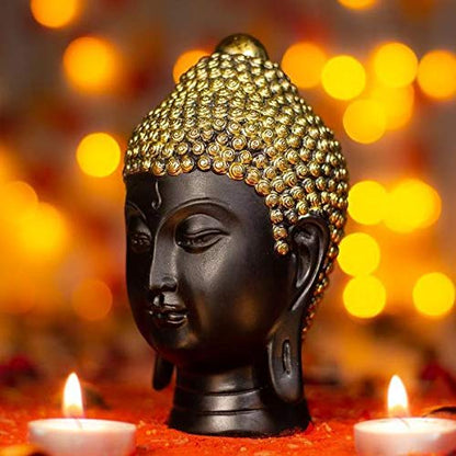 iKonbi Handcrafted Resin Buddha Head Statue Golden and Black