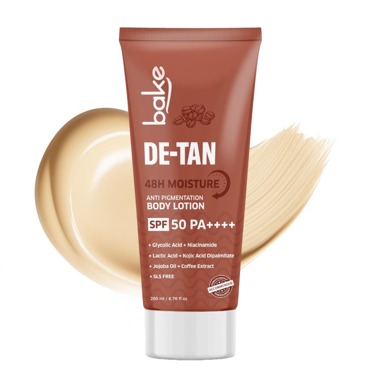 BAKE De-Tan Anti Pigmentation Coffee BodyLotion With Kojic Acid, Glycolic Acid, Lactic Aci