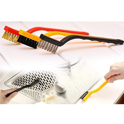 iKonbi Set of 3 Pc Mini Wire Brush Cleaning Tool Kit Brass, Nylon, Stainless Steel Bristles, Gas Cleaning Brushes Iron Nylon Copper Wire for Car Kitchen Gas Stove Cleaning Tool