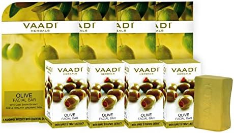 Vaadi Herbals Value Olive Facial Bars with Cane Sugar Extract, 25gm x 4