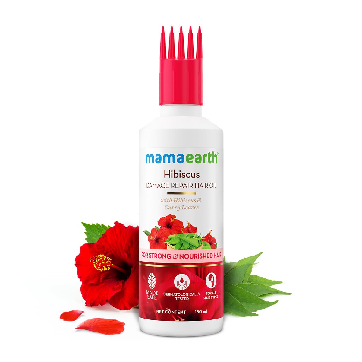 Mamaearth Hibiscus Damage Repair Hair Oil: Hibiscus & Curry Leaves, 150 ml