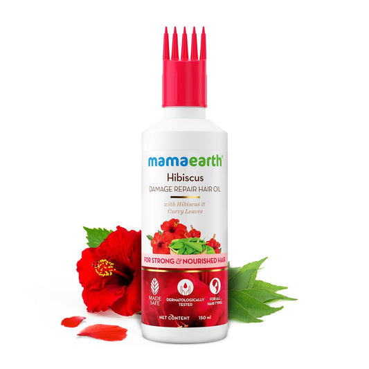 Mamaearth Hibiscus Damage Repair Hair Oil: Hibiscus & Curry Leaves, 150 ml