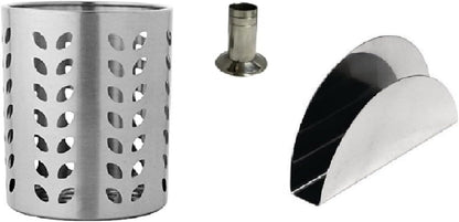 iKonbi Stainless Steel 3 Pcs Table Combo- Napkin Holder, Tooth Pick Holder and Cutlery Holder
