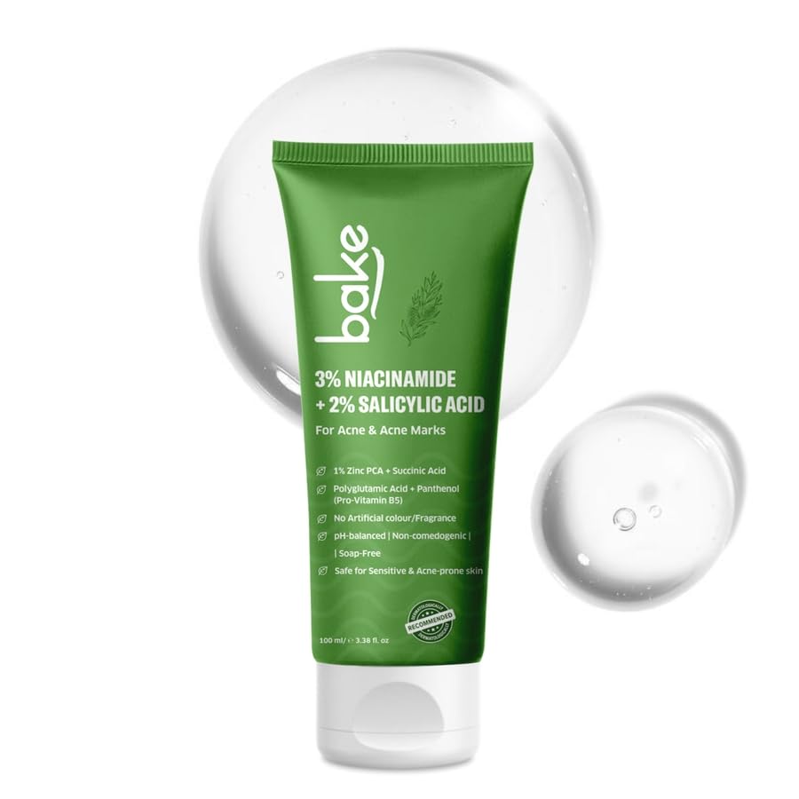 BAKE 2% Salicylic Acid & 3% Niacinamide FaceWash for Oily Acne Prone Skin, Treats Active A