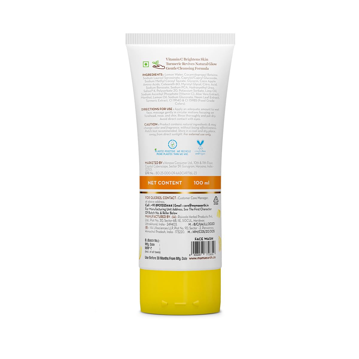 Mamaearth Vitamin C Face Wash: Turmeric, 100 ml