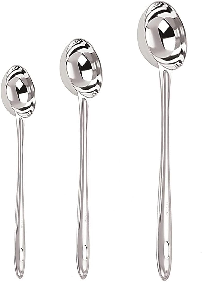 iKonbi Stainless Steel Round Shape Chutney Serving Laddles- Set of 3 Size- 31, 25 and 20
