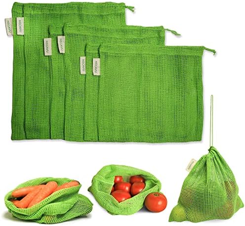 NECAVU Set of 6 100% Cotton Fridge Bags | Eco-Friendly Natural Vegetable Bags for Refriger