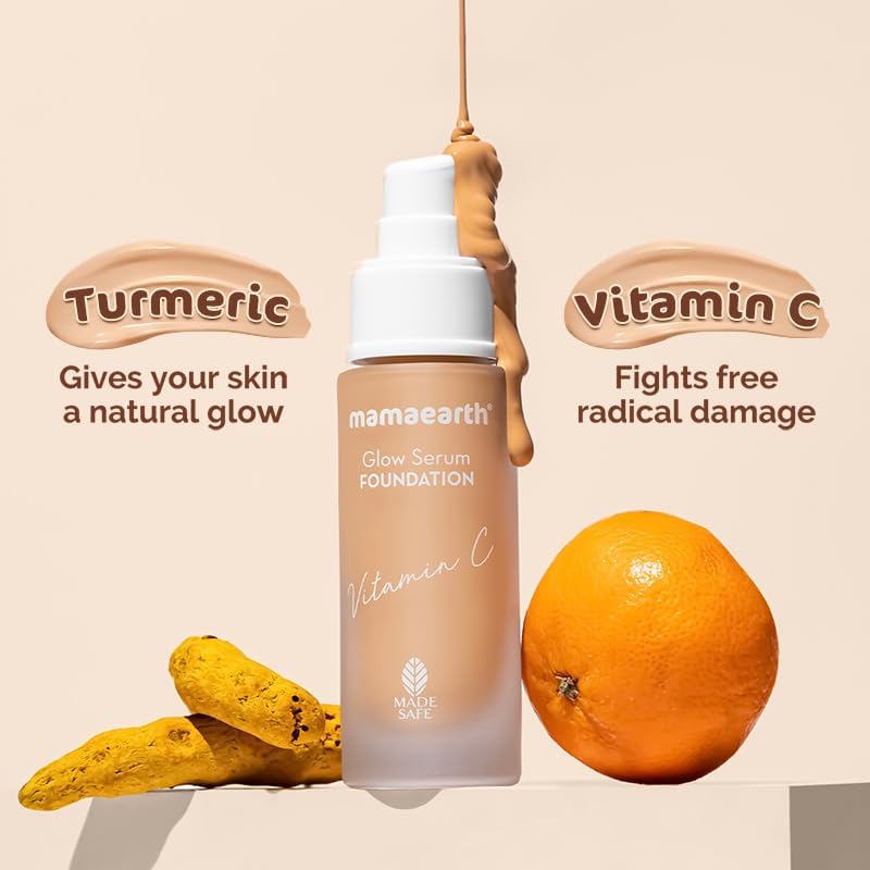 Mamaearth Glow Serum Foundation: 06 Almond Glow, Vitamin C & Turmeric, 30 ml