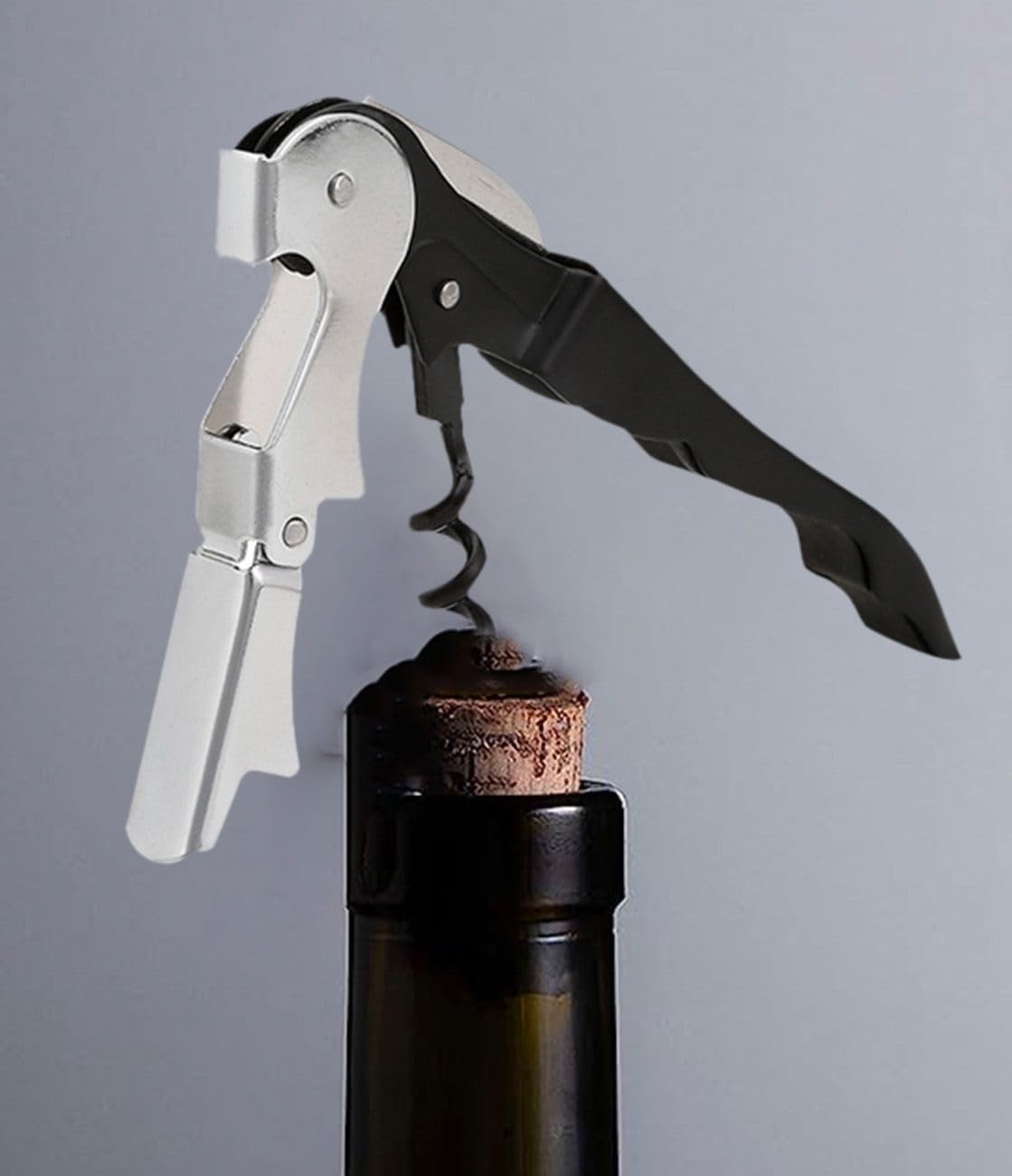 iKonbi Stainless Steel Wine Cork Screw Sommelier Knife Style W/Bottle Opener, Black, Medium