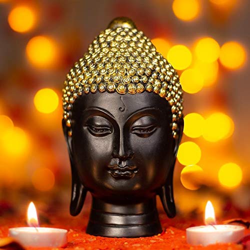 iKonbi Handcrafted Resin Buddha Head Statue Golden and